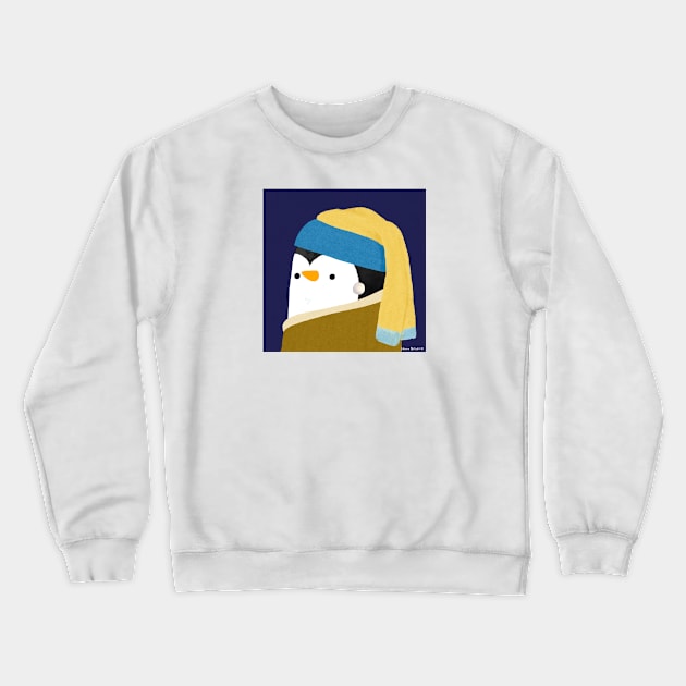 Penguin with Pearl Earring Art Series Crewneck Sweatshirt by thepenguinsfamily